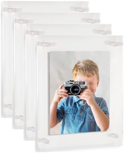 ArtToFrames 9x12 Inch Double Panel Floating Acrylic Picture Frame (Full Frame is 13x16) comes with White Standoff Hardware, Made in the USA, 4 Pack