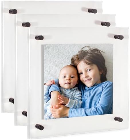 ArtToFrames 20x20 Inch Double Panel Floating Acrylic Picture Frame (Full Frame is 24x24) comes with Black Standoff Hardware, Made in the USA, 3 Pack