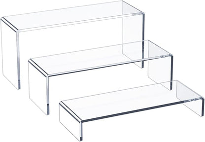 HIIMIEI Acrylic Display Riser, 3 Step 9" Large Acrylic Risers, Clear Rectangular Display Shelf for Cupcake Stand, Tiered Display Stand for gemstone, curio, Anime figurines, Collectibles