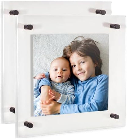 ArtToFrames 14x14 Inch Double Panel Floating Acrylic Picture Frame (Full Frame is 18x18) comes with Black Standoff Hardware, Made in the USA, 2 Pack