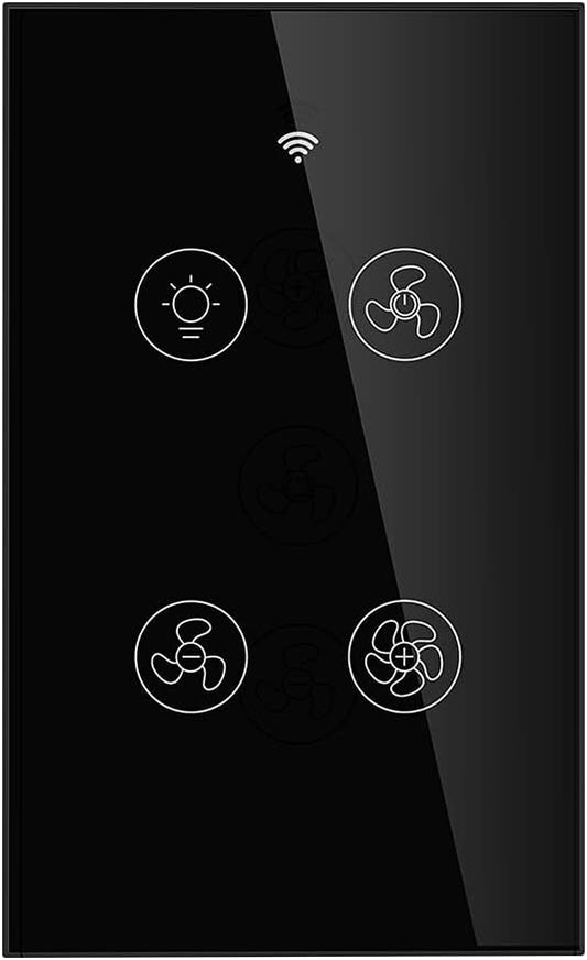 MOES WiFi Smart Ceiling Fan Light Wall Switch, Smart Life/Tuya APP Remote Timer and Counterdown, Compatible with Alexa and Google Home, Black No Hub Required
