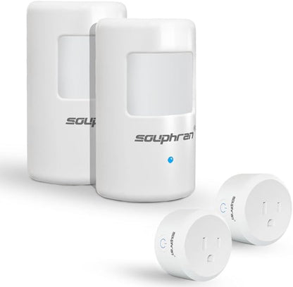 Souphran Plug-in Wireless Motion Activated Light Control, No Wiring, Adjustable Detection Range, Always-on Timer and Light Sensor, Motion Detector and Plug Set, 2 Pack