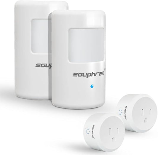 Souphran Plug-in Wireless Motion Activated Light Control, No Wiring, Adjustable Detection Range, Always-on Timer and Light Sensor, Motion Detector and Plug Set, 2 Pack