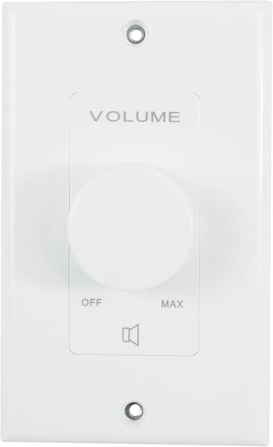 Rockville VOL70200 White 200W 70V/100V Volume Control Zone Controller, Single-Gang Wall Plate, Detachable Euro-Block Terminals, 12-Step Attenuation, for Commercial Audio Systems