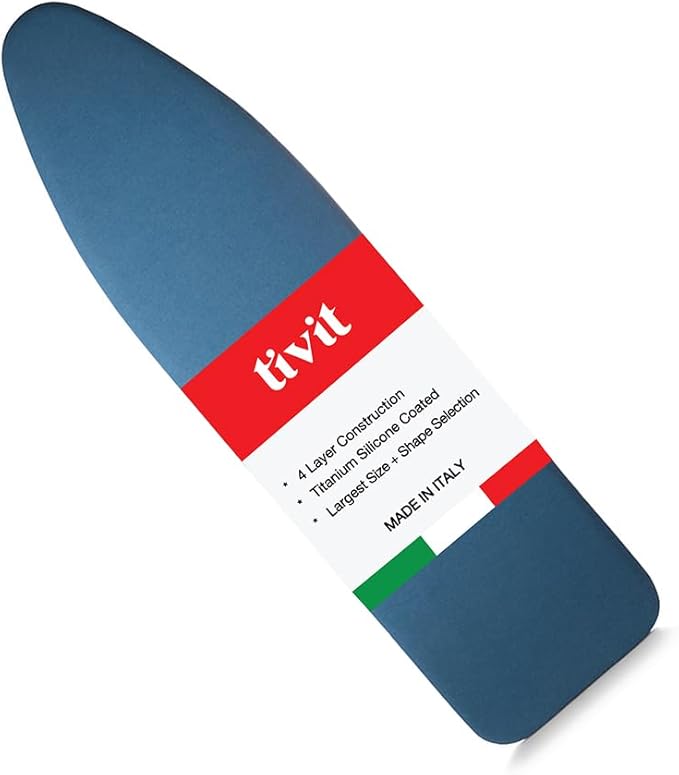 TIVIT Ironing Board Cover 17 x 56, Performance Grade Titanium Coated Pro Grip Pad & Covers - Superior Scorch & Stain Resistance, High Heat Reflection, 3 Padded Layers 3 Fastener Straps - Made In Italy