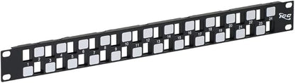 ICC 24 Port Blank Keystone 1U Patch Panel with 19” Metal Rackmount Housing, Staggered Ports to Reduce ANEXT, Works with Wide and Slim Profile Keystone Jacks (Sold Separately), UL Listed, IC107BE241