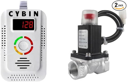 CYBIN Natural Gas Leak Detector for Home, Battery Operated Propane Gas Detector with Solenoid Valve 1/2 inch, Automatic Gas Detector for LPG Methane Propane Butane in Kitchen and RV