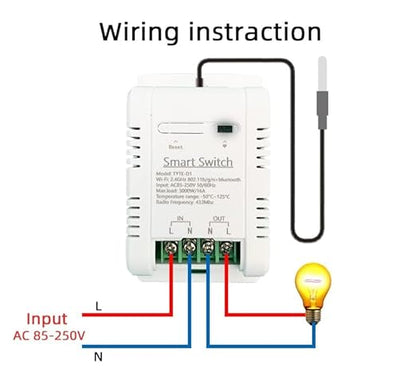Yitouniu WiFi Smart Waterproof Temperature Controller Sensor Module, Tuya app Wireless Remote 16A Smart Switch with Energy Consumption Monitoring, Compatible with Alexa Google Home