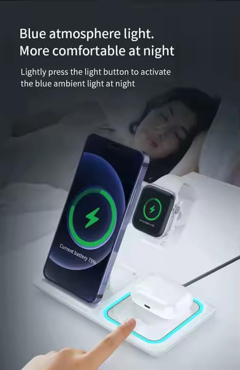3-in-1 Wireless Charger for iPhone 16/15/14/13/12/11, Apple Watch All Series, AirPods 2/3/4/Pro – Wireless Charging Station for Multiple Devices Apple