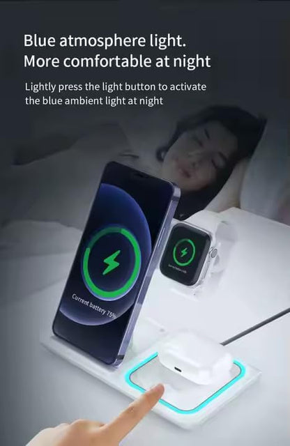 3-in-1 Wireless Charger for iPhone 16/15/14/13/12/11, Apple Watch All Series, AirPods 2/3/4/Pro – Wireless Charging Station for Multiple Devices Apple