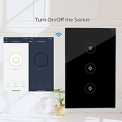 WiFi Smart Wall Touch Light Switch Glass Panel Wireless Remote Control by Mobile APP Anywhere Compatible with Alexa,Timing Function No Hub Required (Wall Switch 3 Gang)