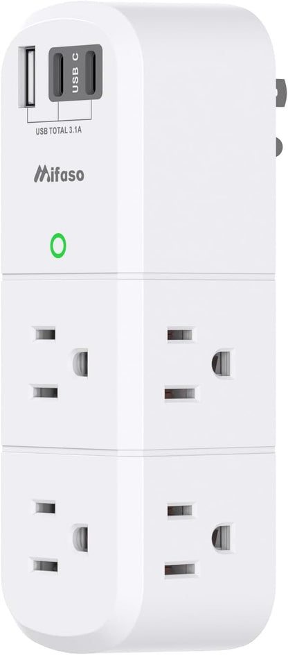 Cruise Ship Essentials - Outlet Extender with Rotating Plug, 6 AC Outlets with USB Charging Ports, Multi Plug Wall Outlet USB C Charger Hub, Non Surge Protector Non Extension Cord