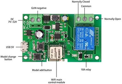 MHCOZY WiFi Wireless Smart Switch Relay Module for Smart Home 5V 5V/12V，Ba applied to access control, turn on PC, garage door (12V)