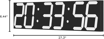 CHKOSDA Digital Wall Clock, Oversize Led Digital Clock with Auto Dimmer, Huge Countdown Timer with Remote Control, 27" Wide Led Display, 6 Digits, Wall Mount, Date and Temperature (White)