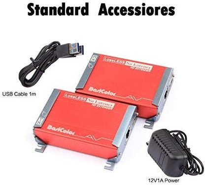 Basicolor HDMI KVM USB Extender with PoC Over Cat5/Cat6/Cat6e HDMI to RJ45 Support 1080p Video Lossless No Latency,80m 262ft Transmitter and Receiver