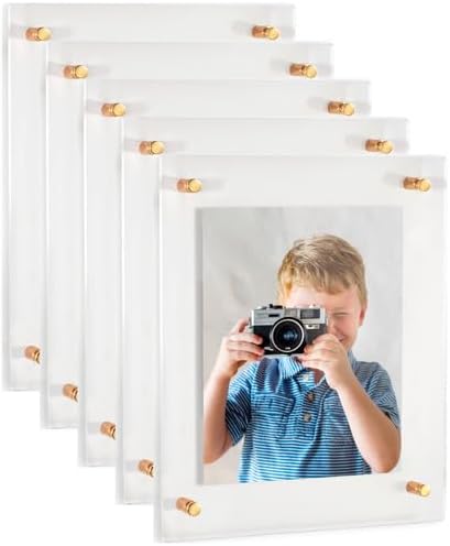 ArtToFrames 11x14 Inch Double Panel Floating Acrylic Picture Frame (Full Frame is 15x18) comes with Gold Standoff Hardware, Made in the USA, 5 Pack