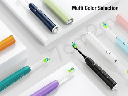 7AM2M Ultrasonic Electric Toothbrush with 6 Brush Heads for Adults&Kids, Type C Charging, One Charge for 120 Days, 5 Modes&40000VPM Powered Toothbrush, 2 Minutes Built in Smart Timer (Light Blue)