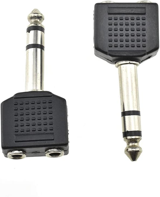 HAHIYO 3.25 M-2x6.35 F-TRS Stereo Plug Interconnect Audio One Male 6.35mm(1/4 inch) and Two Females 3.25mm(1/8Inch) Adapter Splitter Good Signal Sound Snap Tight Not Wobble for Guitar Black 2pcs