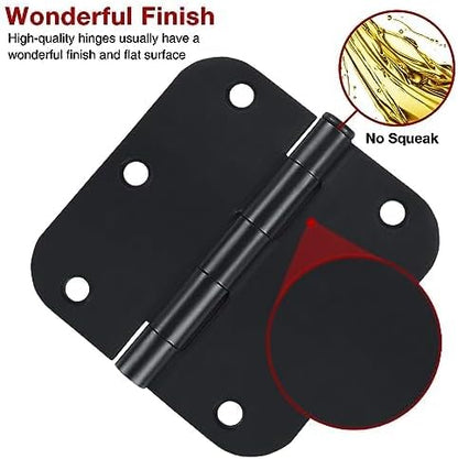 Rounded Door Hinges 3-1/2" x 3.5 Inch, 5/8 Radius, Matte Black 3 ½" 36 Pack No Squeak,Interior Hinge for Doors Office Bed Room,Outdoor Window,Constructition Iron Hardware for House Home Flat