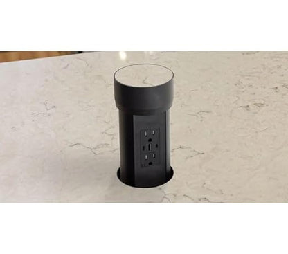 Kitchen Countertop Hidden Power Outlet w/USB, Motorized Pop Up, Custom Top Compatible (Black, 15 Amp)