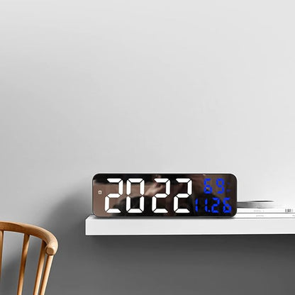 Gigicloud Led Wall Clock, 3 Level Dimmer Brightness Wall Digital Clock Wall-Mounted Time Temperature Humidity Led Clock Electronic Alarm Clock for Bedroom, Office