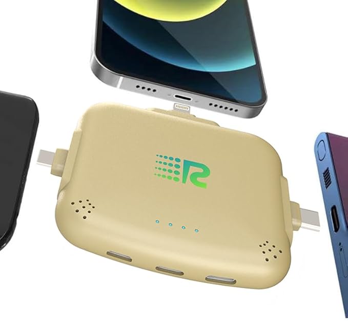 Universe 3 in 1 Portable Charger – 3300mah, 2.4A High-Speed Fast Charging Compatible with iPhone and Android Lightning, Type C, Micro-USB Charges 3 Devices at a Time Pre-Charged RC33 Gold