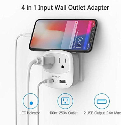 TESSAN US to UK Plug Adapter, Type G Travel Adaptor with 2 USB 2 Electrical Outlets, UK Power Adapter for USA to Ireland England London Scotland British Dubai Kenya Hong Kong Qatar, 2-Pack