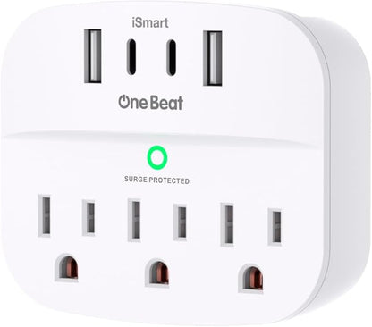 1 Pack Multi Plug Outlet Splitter with USB, Surge Protector Outlet Extender with 3 Wall Outlets 4 USB Wall Charger(2 USB C), 490 Joules, ETL Listed, Small Outlet Adapter Plug Extender for Travel,White