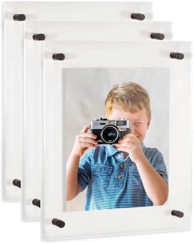 ArtToFrames 21x30 Inch Double Panel Floating Acrylic Picture Frame (Full Frame is 25x34) comes with Black Standoff Hardware, Made in the USA, 3 Pack