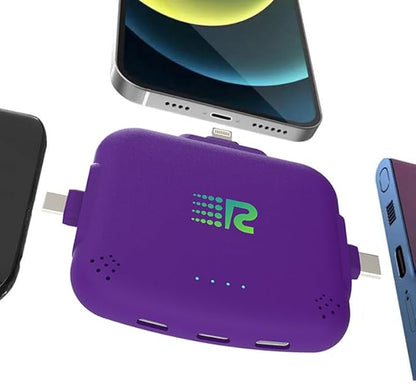 Rush Charge Universal COMET Portable Power Bank – 3200mah, 2.1A High-Speed Fast Charging - Apple Lightning, Type C, Micro-USB Charges 3 Devices at a Time Pre-Charged Compatible with iPhone 17 16 15 14