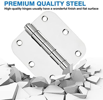 6 Pack Round Door Hinges 3-1/2" x 3.5 inch, 5/8 Radius, Polished Chrome 3 ½ Inch Bright Sliver House Interior Hinge for Bed/Living/Guest/Pantry/Storage/Study/Work Room Doors Heavy Duty Hardware Kit
