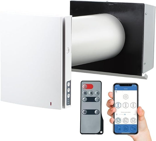 VENTS-US Twinfresh Expert RW1-50-2 Wifi - Ductless Through The Wall Ventilation Fan with Remote & App Control, Provides Fresh Air Intake, and Stale Air Exhaust