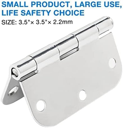18 Pack Interior Door Hinges Polished Chrome 3.5 inch X 3-1/2" 5/8 Radius,3 ½"Bright Sliver Round Standard Hinge for Doors DIY Assembly Bifold Table Hardware Kit Home Accessories House Eseentials