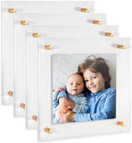 ArtToFrames 16x16 Inch Double Panel Floating Acrylic Picture Frame (Full Frame is 20x20) comes with Gold Standoff Hardware, Made in the USA, 4 Pack