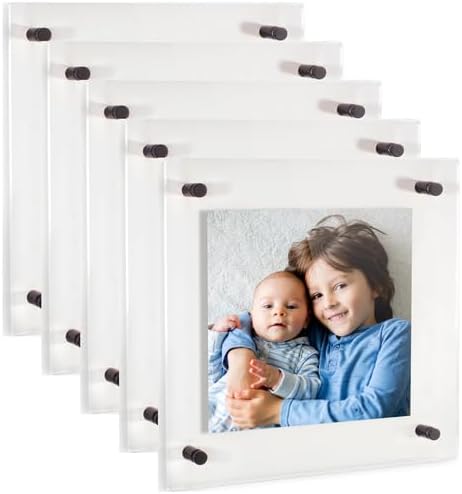 ArtToFrames 16x16 Inch Double Panel Floating Acrylic Picture Frame (Full Frame is 20x20) comes with Black Standoff Hardware, Made in the USA, 5 Pack