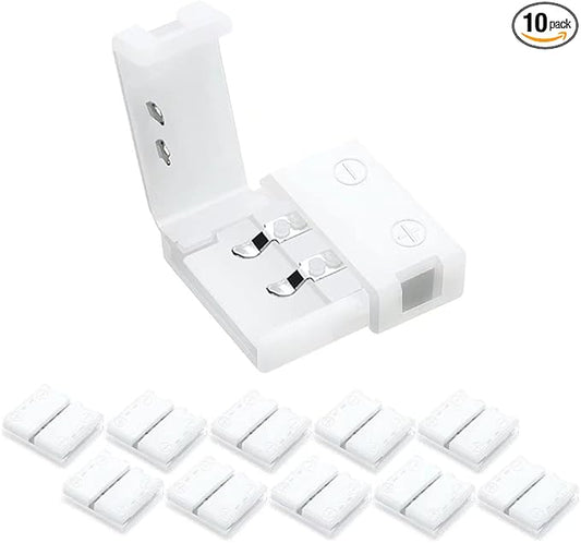 LightingWill 10pcs Pack Strip to Strip Unwired Gapless Solderless Snap Down 2Pin Conductor LED Strip Connector for 8mm Wide 3528 2835 Single Color Flex LED Strips