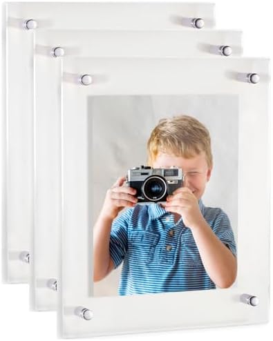 ArtToFrames 16x28 Inch Double Panel Floating Acrylic Picture Frame (Full Frame is 20x32) comes with Chrome Standoff Hardware, Made in the USA, 3 Pack