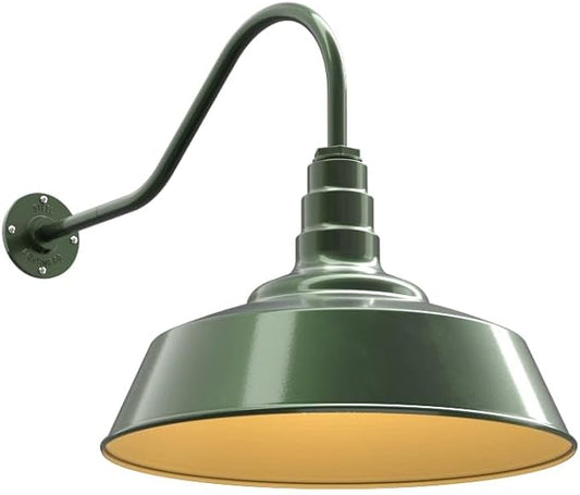 Steel Lighting Co. Large Outdoor Barn Light | Gooseneck Light Fixture | Made in America from 18-Gauge Steel | 20" Dome | 23" Gooseneck Hunter Green Exterior/Brass Interior
