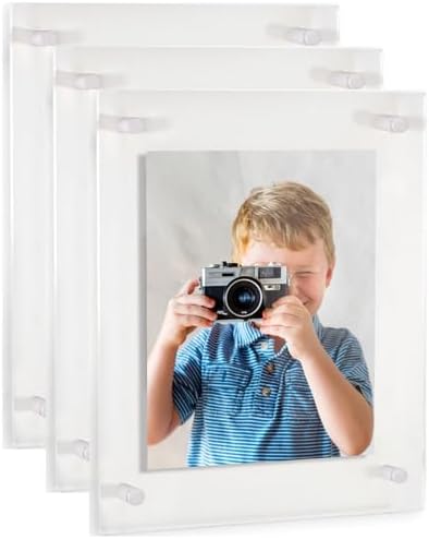 ArtToFrames 10x15 Inch Double Panel Floating Acrylic Picture Frame (Full Frame is 14x19) comes with White Standoff Hardware, Made in the USA, 3 Pack