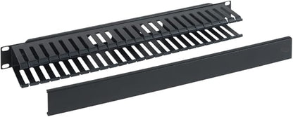 ICC 1U Finger Duct Cable Manager Panel with Cover, Plastic with Metal Back Frame, 3" Depth, Horizontal Cable Management, Rackmount for 19” Network Racks, Black, Single Pack