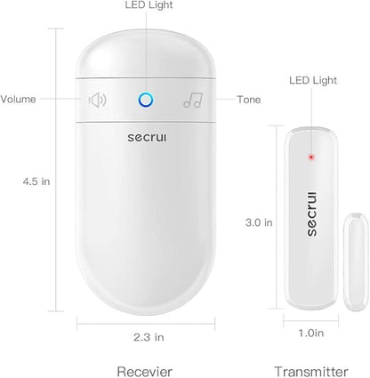 SECRUI Door Chime with Adjustable Volume –Wireless Entry Alert with 52 Chimes – 500ft Rage Door Open Sensor Alarm for Home/Business/Office/Store – Easy Installation – LED Indicators