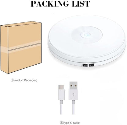 YVV LED Rotating Display Stand White 10 Inch 360° Motorized Turntable with LED Light, USB Powered Display Base for Product Photography, Jewelry Showcase, 22lb Capacity