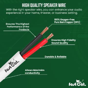 fast Cat. Speaker Wire 14 Guage 2C, UL Listed & CMR/CL3R-FT4 Rated - Speaker Cable w/PVC Jacket, 100% Oxygen-Free Pure Bare Copper - (41) HighFlex 14 Guage Wire - in-Wall Use-500ft Bulk Cable, Blue