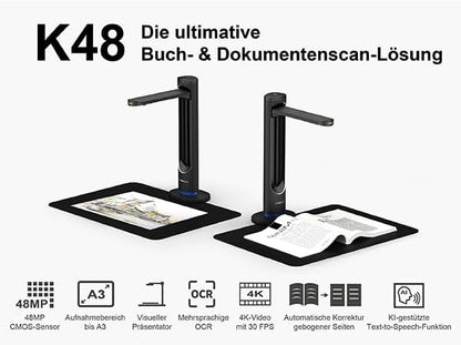 VIISAN K48 Book Scanners: 48MP Output, USB Camera for Laptop/Desktop, Deskewing, Multiple Page Documents Scanning, OCR & TTS Tech, Ai Reading, UVC/UAC Camera, Works with Windows & MacOS