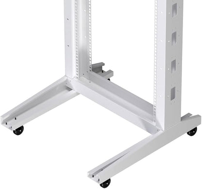NavePoint 22U 2 Post Rack Open Frame Server Rack for 19 Inch Equipment, AV, Networking, Data & IT Devices, 2-Post Rack 22U with Wheels, 661lbs Weight Capacity, White