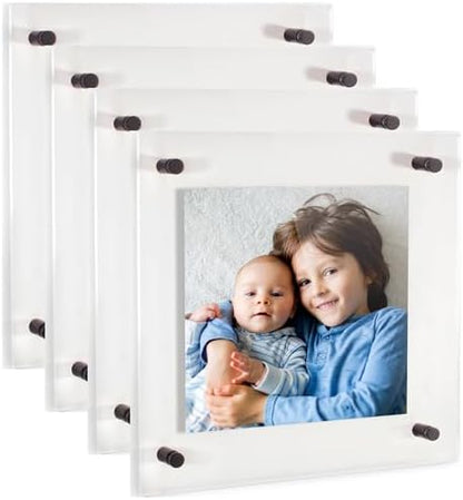 ArtToFrames 16x16 Inch Double Panel Floating Acrylic Picture Frame (Full Frame is 20x20) comes with Black Standoff Hardware, Made in the USA, 4 Pack