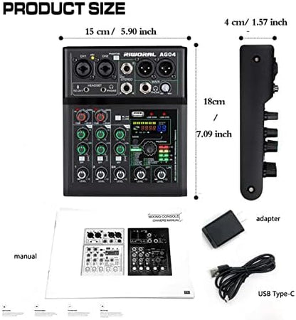 4 Channel Audio Mixer With Effects 88 Dsp Mixer Mixing Board Usb Interface Bluetooth Music Player + 48v Line Phantom Power Audio Mixer To Pc/Phone For Karaoke Record Livestream