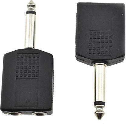 HAHIYO 6.35 M-2x6.35 F-TS Stereo Plug Interconnect Audio One Male 6.35mm(1/4 inch) and Two Females 6.35mm(1/4Inch) Adapter Splitter Good Signal Sound Snap Tight Not Wobble for Guitar Black 2pcs
