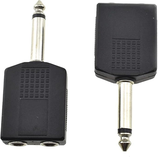 HAHIYO 6.35 M-2x6.35 F-TS Stereo Plug Interconnect Audio One Male 6.35mm(1/4 inch) and Two Females 6.35mm(1/4Inch) Adapter Splitter Good Signal Sound Snap Tight Not Wobble for Guitar Black 2pcs