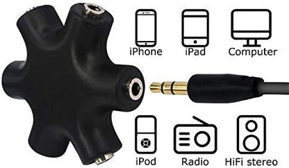 Onelinkmore Headphone Splitter - 5-Jack 3.5mm Audio Stereo Adapter for Headsets, Earbuds, Earphones - 1 Male to 4 Female With Stereo Cable